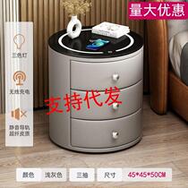 Multifunctional smart bedside table solid wood wireless charging with three-color lamp light luxury bedside storage cabinet style home