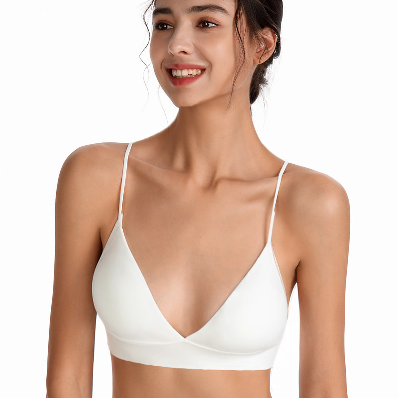 French-Style European and American Triangle Cup Vest-Style Bra, Wireless, Seamless, Thin Straps, Sports Sleep Underwear, Yoga, Solid Color