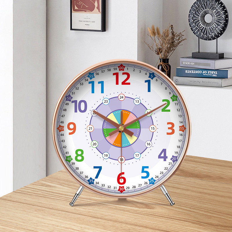 Light Luxury Classroom Cartoon Clock, Simple and Creative Clock, Tabletop Clock for Living Room, Early Education Student Desktop Decoration
