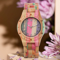 Cross-border hot selling womens colorful bamboo and wood fashion casual quartz wood watch source factory supports drop shipping