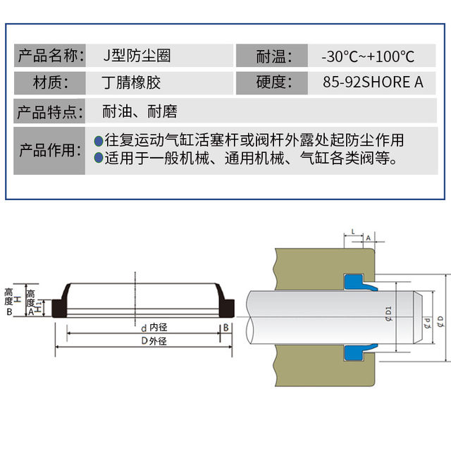 Rubber sealing ring cylinder piston rod sealing easy to install oil resistant J-type inner diameter 105~180mm dustproof oil seal