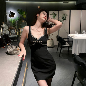 Hollin Rhinestone U-Neck Suspender Dress for Women, Spring and Autumn 2025 New Style, Socialite Style, High-End Waist-Cinching Short Skirt