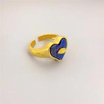 European and American new heart-shaped retro fashion inlaid tiger stone lapis lazuli golden temperament open adjustable ring