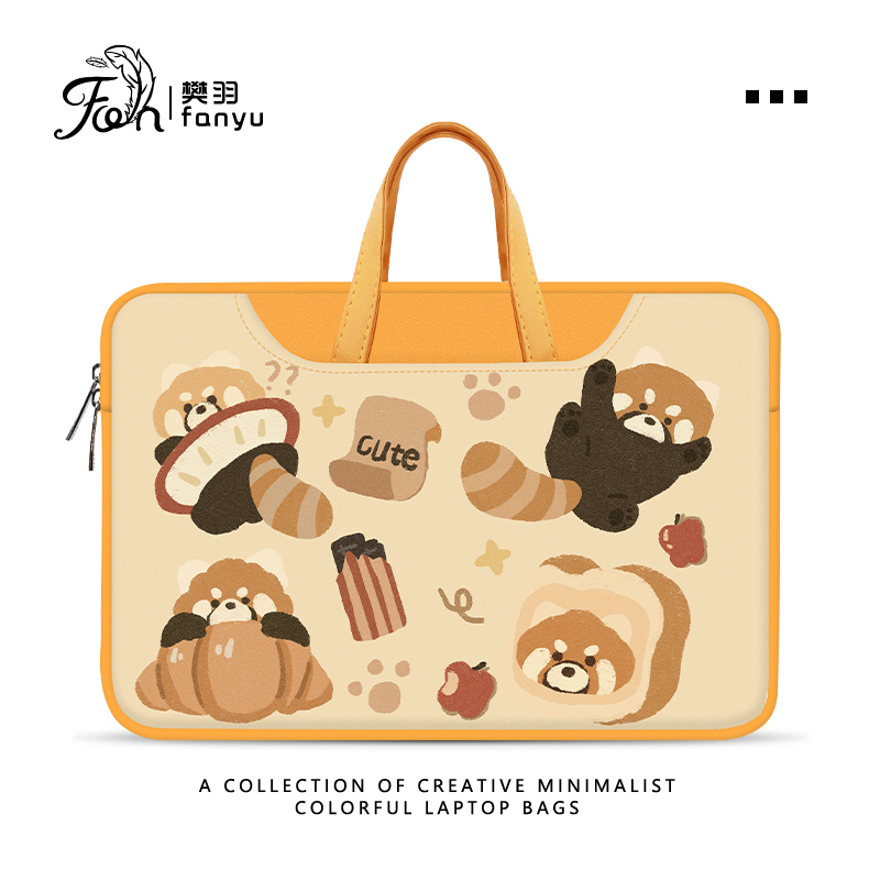 Fan Yu's Original Red Panda-Themed Leather Computer Bag for Men and Women, Suitable for Apple 14inch 11inch and Lenovo Hp Dell Huawei 15.6inch 16inch Laptops, Tablet Storage Bag, Cute iPad Inner Sleeve