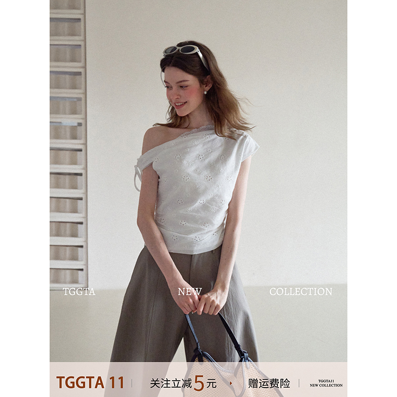 Tggta White Off-Shoulder Short-Sleeve T-Shirt for Women, Summer Lace Trim Hollow Design Slim-Fit Short Off-Shoulder Top Tggta White Off-Shoulder Short-Sleeve T-Shirt for Women, Summer Lace Trim Hollow Design Slim-Fit Short Off-Shoulder Top