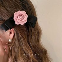 2024 new sweet and gentle camellia rose bow hair clip French style side ponytail hair clip