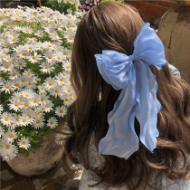 Mermaid Blue Apricot Hairpin ~ bling fine shiny big bow top clip back of head temperament hair accessories for women