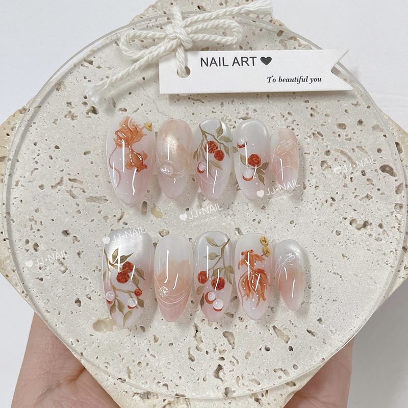 【Jili Youyu】Wearable Nail Floral Print Nail Stickers Pink Series Nail Stickers Wearable Nails