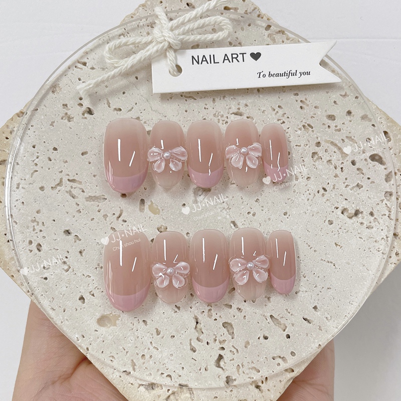 【Pink Butterfly Kiss】Pink Bowknot Wearable Nails Short Style Handmade Manicure Removable Whitening Nail Stickers 【Pink Butterfly Kiss】Pink Bowknot Wearable Nails Short Style Handmade Manicure Removable Whitening Nail Stickers