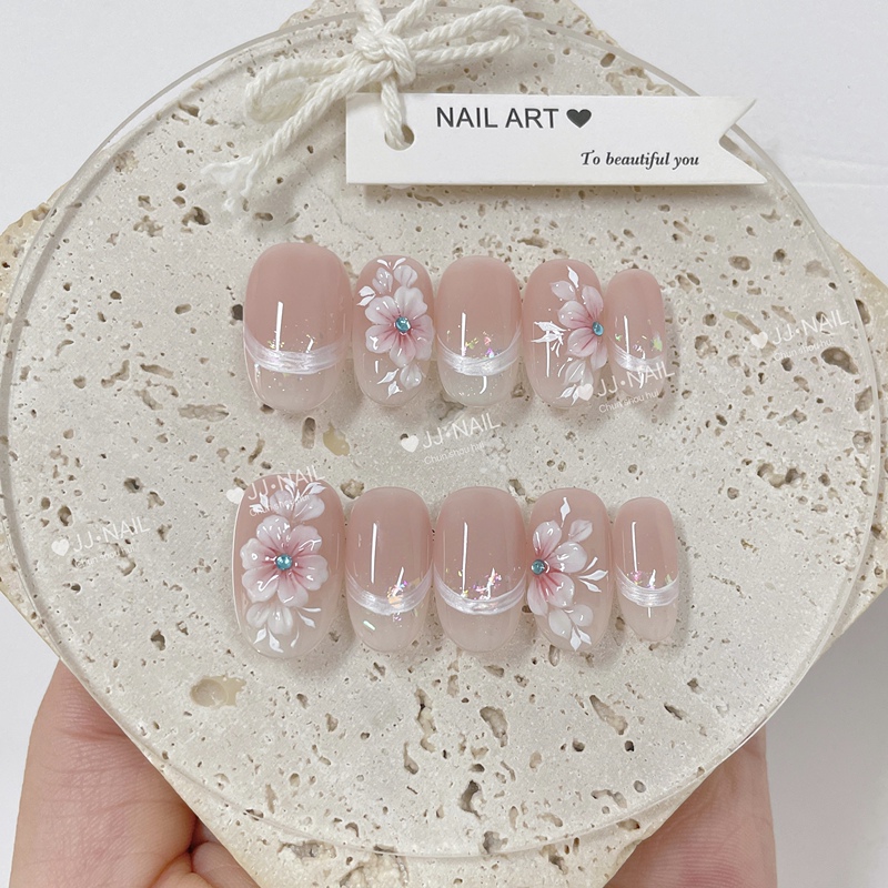 【Light Rouge】Pink Flower Wearable Nails Short Style Handmade Nail Art Stickers Cute Floral Pattern Nail Stickers 【Light Rouge】Pink Flower Wearable Nails Short Style Handmade Nail Art Stickers Cute Floral Pattern Nail Stickers
