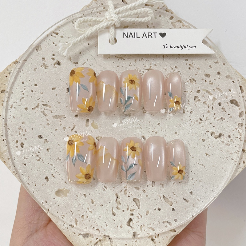 【Sunflower Beads】Sunflower Flower Nail Art Nude Color Small Flower Nail Stickers Sweet and Fresh Nail Decals