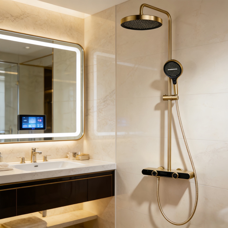 American-Style Simple Split-Type Topless Shower Set Bathroom Hot and Cold Water Pressurized Shower Head Gold