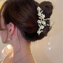 Pearl Flower Tassel Hair Claw for Women Cute Sweet Hair Clip