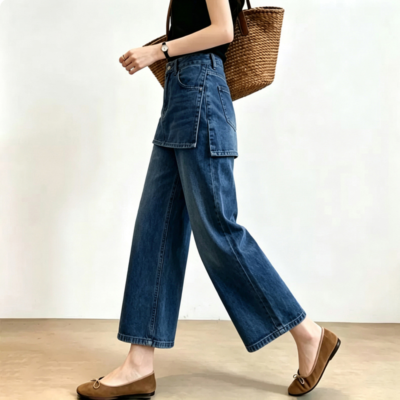 Dark Blue Denim Pants for Women, 2026 Summer New Style, Petite High-Waisted, Hip-Covering, Slimming, Versatile Cropped Pants Dark Blue Denim Pants for Women, 2026 Summer New Style, Petite High-Waisted, Hip-Covering, Slimming, Versatile Cropped Pants