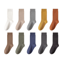 Business socks mens mid-calf socks autumn and winter cotton versatile warm solid color black socks mens pure cotton anti-odor stockings