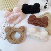 Original design cotton velvet cute round ear headband face wash makeup bear ear headband furry hair accessories