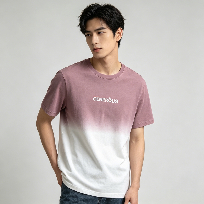 【H Brand】Cut Label Gradient Tie-Dye Men's Pure Cotton Crew Neck T-Shirt with Letter Print Versatile Casual Short-Sleeve Top