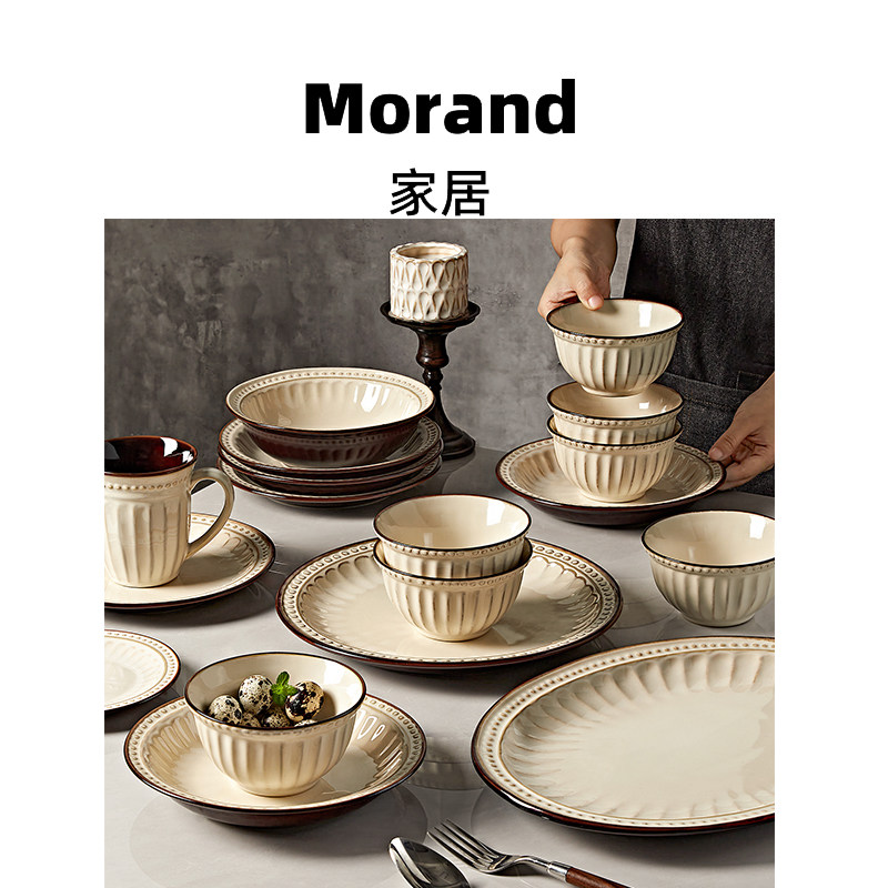Посуда Morandi бытовые чаши в средневековом стиле, тарелки, палочки для еды, набор керамической посуды в стиле ретро, новый дом, высококачественная посуда Изображение 1