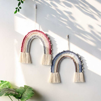 ins Nordic style woven colorful tapestry rainbow wall hanging childrens room decoration wall fur ball home decoration