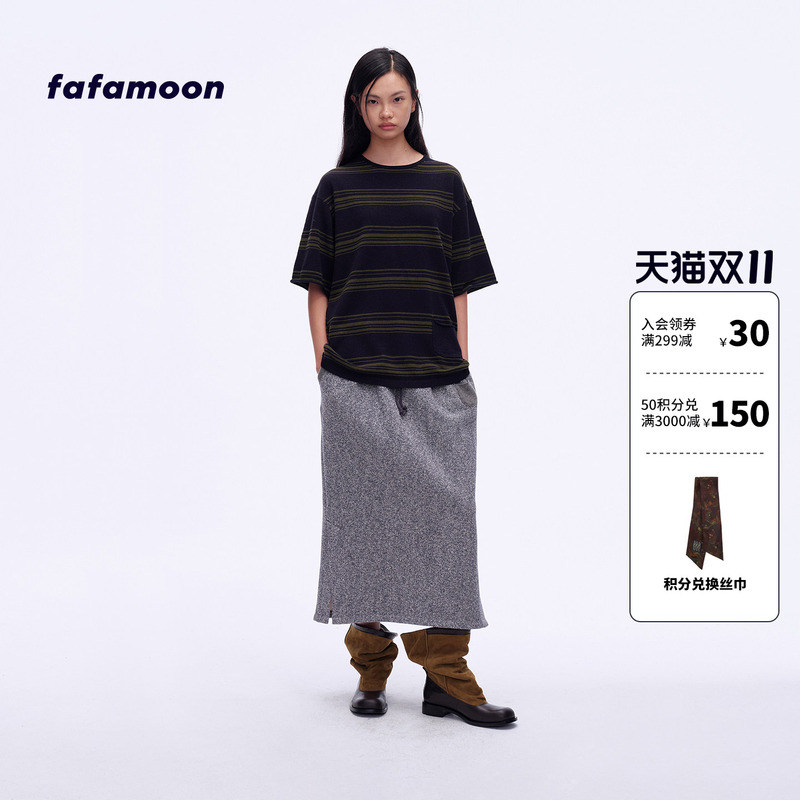 【2026 Autumn/Winter New Arrivals】Fafamoon Designer Brand Striped Wool Short-Sleeve Knitwear