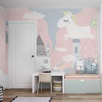 Nordic Cartoon Unicorn Wallpaper Childrens Room Wall Cloth Bedroom Background Wallpaper Pink Girl Princess Room Mural