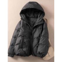 Black down cotton coat for women 2023 winter new large size hooded stylish small short thickened cotton coat