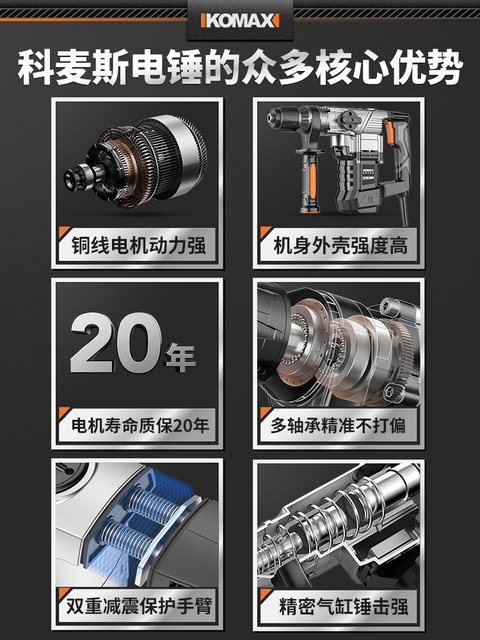 German Premium Imported Electric Hammer, Electric Pick, Power Rechargeable Hammer, Lightweight Impact Drill, Dual-Purpose for Concrete, Electric Pick for Home Use