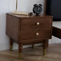 Simple bedside table Nordic bedroom walnut color solid wood bedside cabinet household small apartment rubber wood double-layer storage cabinet