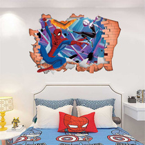 Spider-Man childrens room wall decoration wall sticker cartoon animation 3D three-dimensional bedroom bedside sticker pvc self-adhesive
