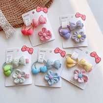 Korean childrens flower hairpin baby candy color love pair rubber band hair rope cute bow edge hairpin