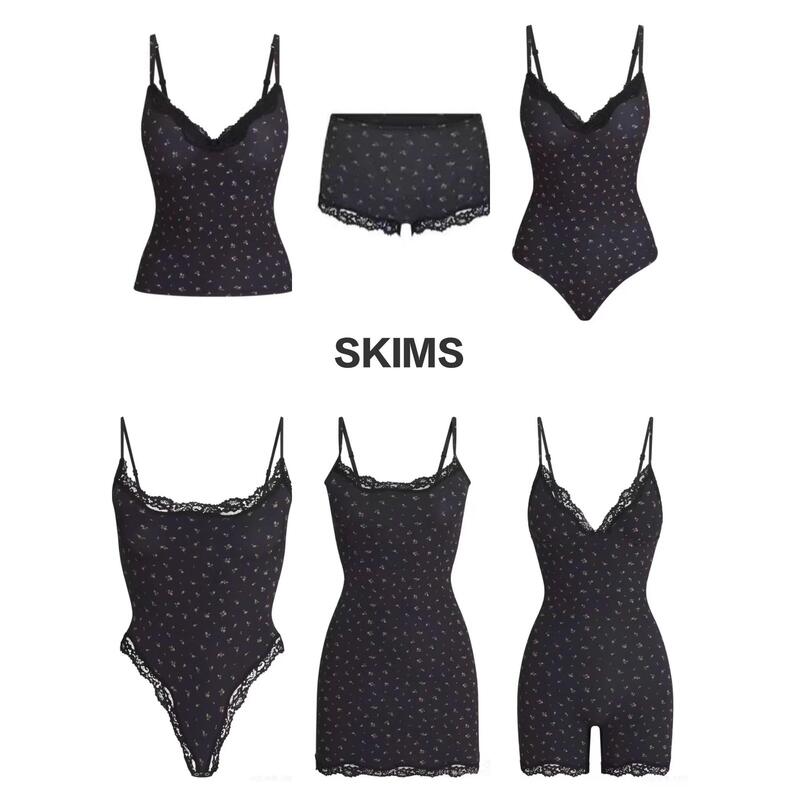 Popular Factory-Made Skims Floral Tight-Fitting Lace One-Piece European and American Style Spaghetti Strap Dress Sweet and Spicy Set