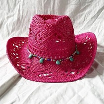 Rose Red Cowboy Straw Hat 2023 Western Cowboy Sun Hat
