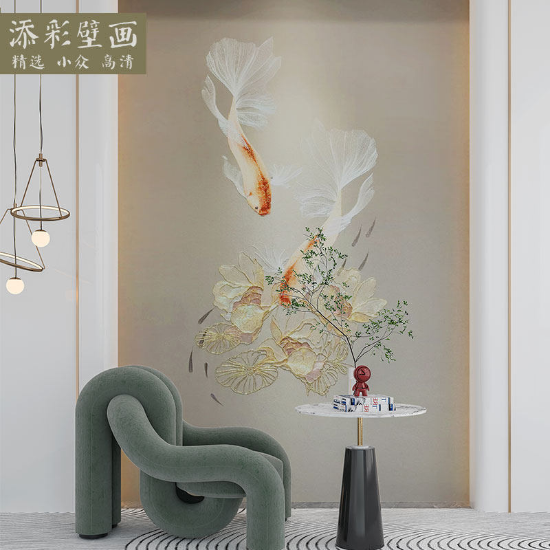 Chinese Style Lotus Carp Solo Show Wall Bu Pale Yashen Guan Picks High All Embroidered Wallcloth Upscale Beauty Institute Mural Painting-Taobao
