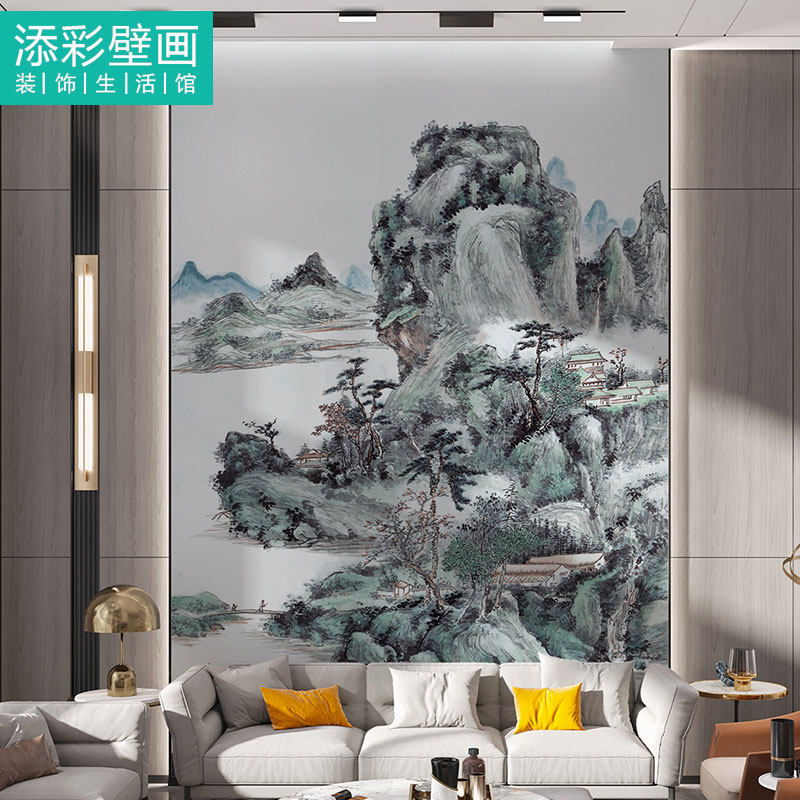 New Chinese Huangbin iridescent Modern landscape painting wallpaper upscale wall Buxuan Large duplex pick up empty wall Bushan mountains