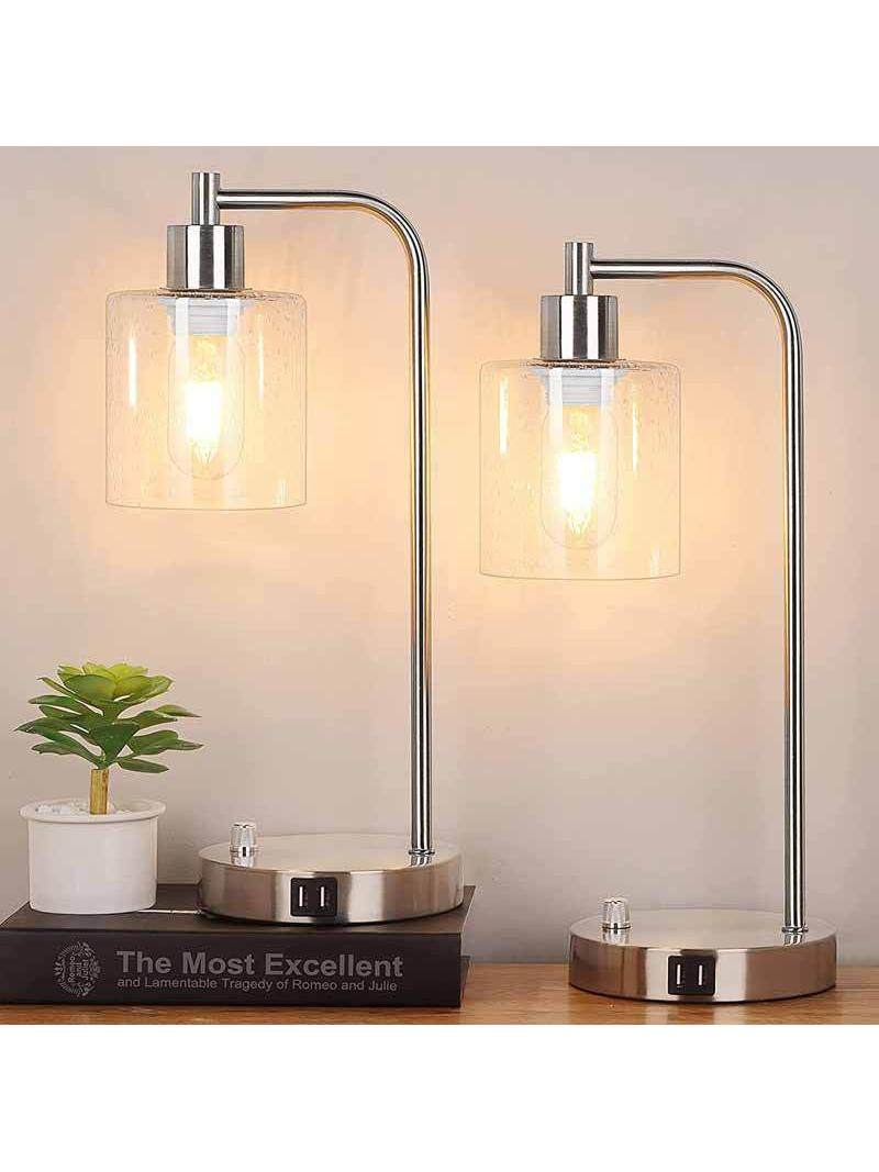 0V American-Style Desk Lamp for Bedroom Bedside with Touch Knob Dimming, USB Wireless Charging, and Ac Socket