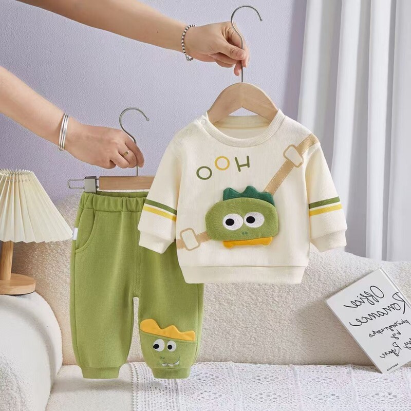 Children's Suit Spring and Autumn New Style Little Dinosaur Handsome Baby Cartoon Sweatshirt and Sweatpants Infant Outing Two-Piece Set Children's Suit Spring and Autumn New Style Little Dinosaur Handsome Baby Cartoon Sweatshirt and Sweatpants Infant Outing Two-Piece Set
