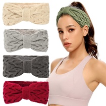 xq European and American plus velvet bow wool hairband knitted ear protection headgear good autumn and winter warm twist headband hair accessories
