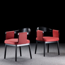 Light luxury dining chair household solid wood leather back chair Nordic modern hotel dining table and chair genuine leather high-end desk chair