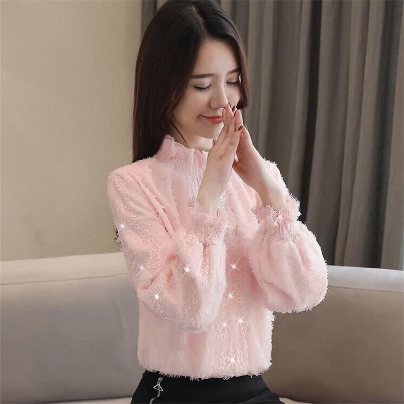 Кружевная плюс бархатная утолщенная нижняя рубашка, женская осенне-зимняя новая модная универсальная шифоновая рубашка в западном стиле с топом из флока