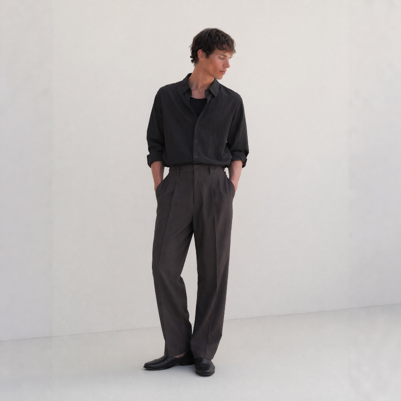 Lem Style 25Ss Yarn-Dyed Melange Yarn Coffee Color Slightly Tapered Old Money Naples Loose Straight Wool Trousers Lem Style 25Ss Yarn-Dyed Melange Yarn Coffee Color Slightly Tapered Old Money Naples Loose Straight Wool Trousers