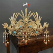 Qingnian Xiaozhu Imitation filigree three-phoenix crown tassel hair crown phoenix crown Xiapei Hanfu bridal headdress Chinese style Han wedding