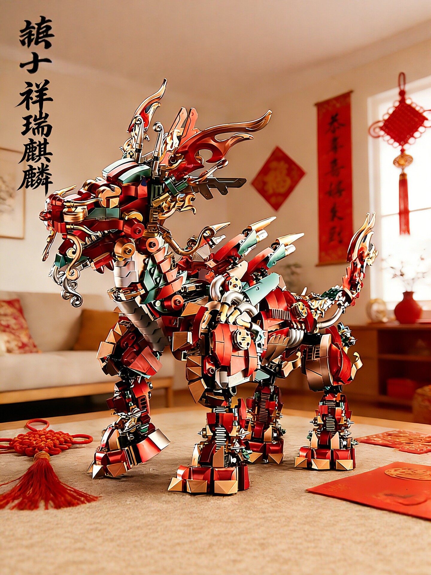2026 New Fire Unicorn Building Blocks Mountain and Sea Classic Mythical Beast Model Educational Children's Assembly Toy Gift for 10-Year-Old Boys