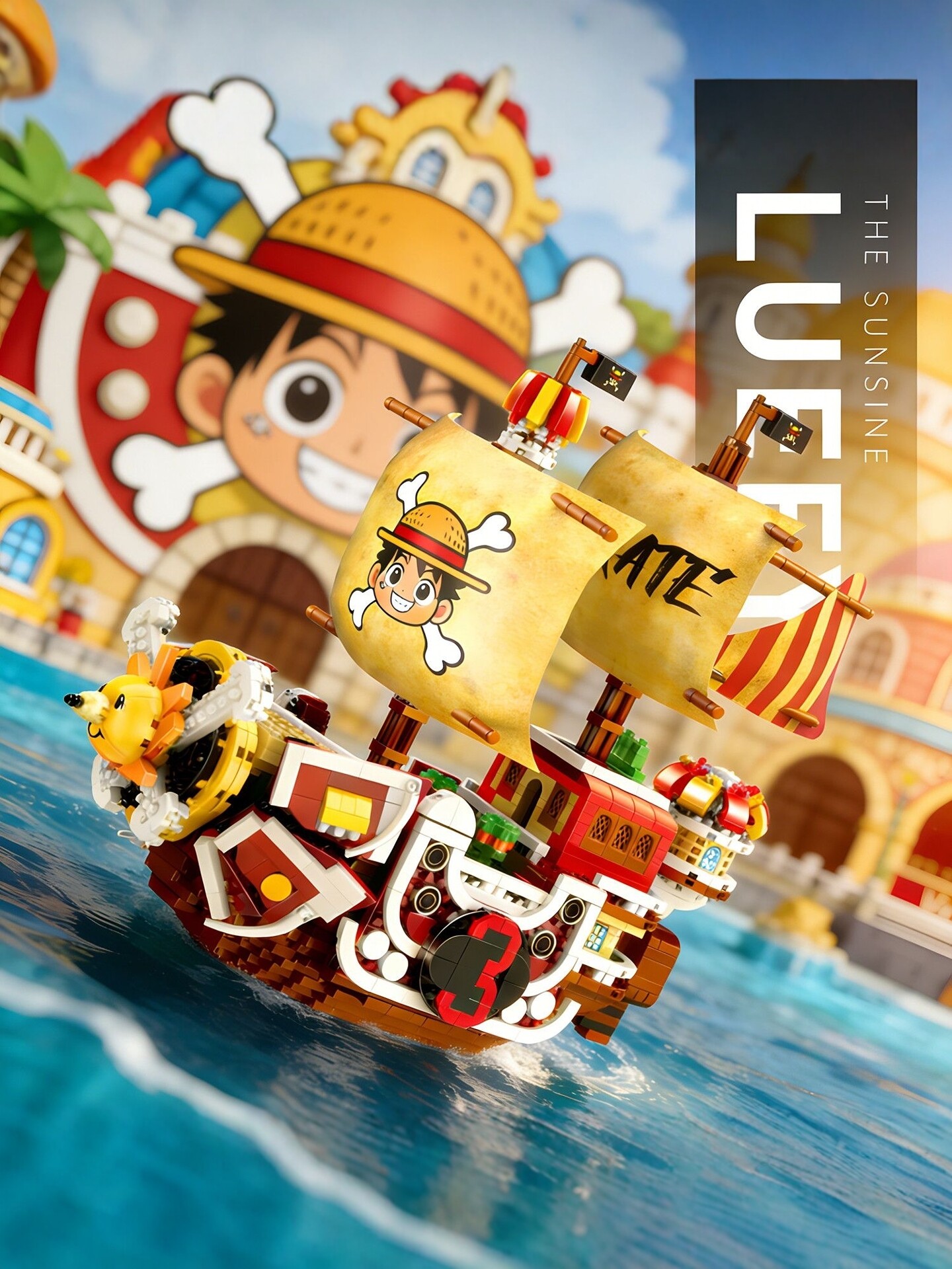 One Piece Building Blocks Anime Straw Hat Crew Sunny Ship Model Boys and Girls Educational Assembly Building Block Toys Gift