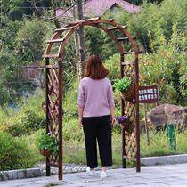 Outdoor courtyard carbonized anti-corrosion solid wood arch garden door grape rack semicircular grid arched climbing vine flower rack