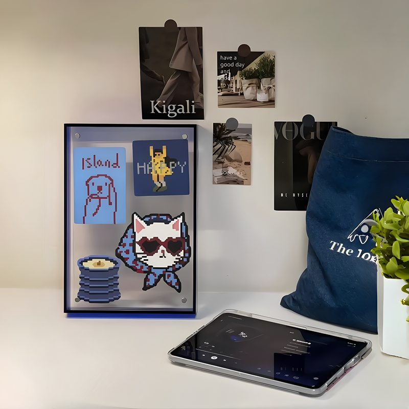 【Pindu Diary】Pixel-Style Haze Blue Pindu Photo Frame Display Stand Studio Bar Counter Atmosphere Desktop Decoration 【Pindu Diary】Pixel-Style Haze Blue Pindu Photo Frame Display Stand Studio Bar Counter Atmosphere Desktop Decoration
