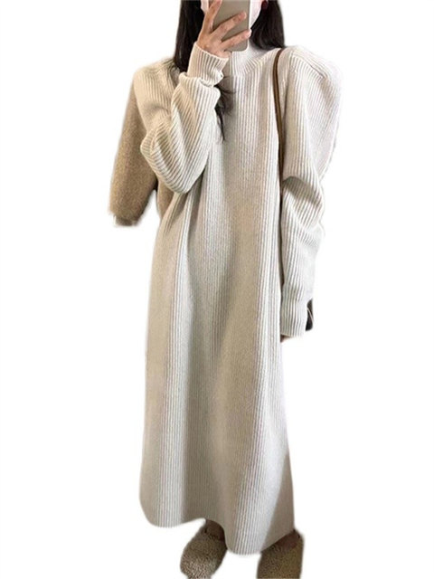 European half turtleneck raccoon velvet knitted dress for women in winter thickened long style with coat bottoming sweater skirt