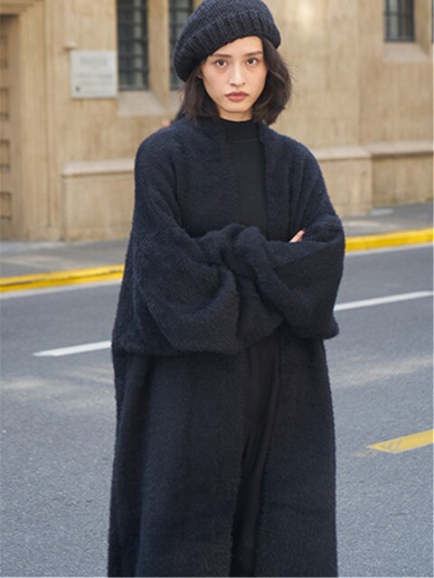 European and American Batwing Sleeve Lazy Faux Mink Knit Autumn and Winter Cardigan Over-The-Knee Long Loose Cardigan Coat Bathrobe Style