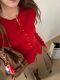 New Year's Red Outfit: Knitted Cardigan for Women, Spring and Autumn Design Sweater, Inner Layer Base Shirt, Stunningly Beautiful Top