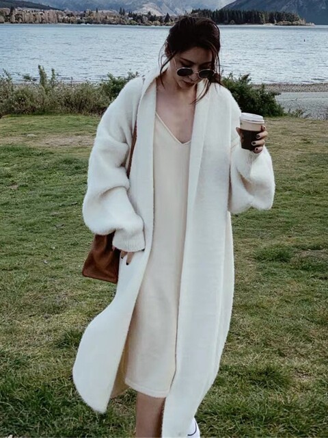 2026 new autumn and winter mink velvet lazy style loose large size medium and long knitted cardigan sweater jacket for women early spring