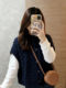 High-End Navy Blue Knitted Vest with Small Flying Sleeves for Women, Autumn and Winter Lazy Style, Cable Knit, Layered Sleeveless Sweater Outerwear